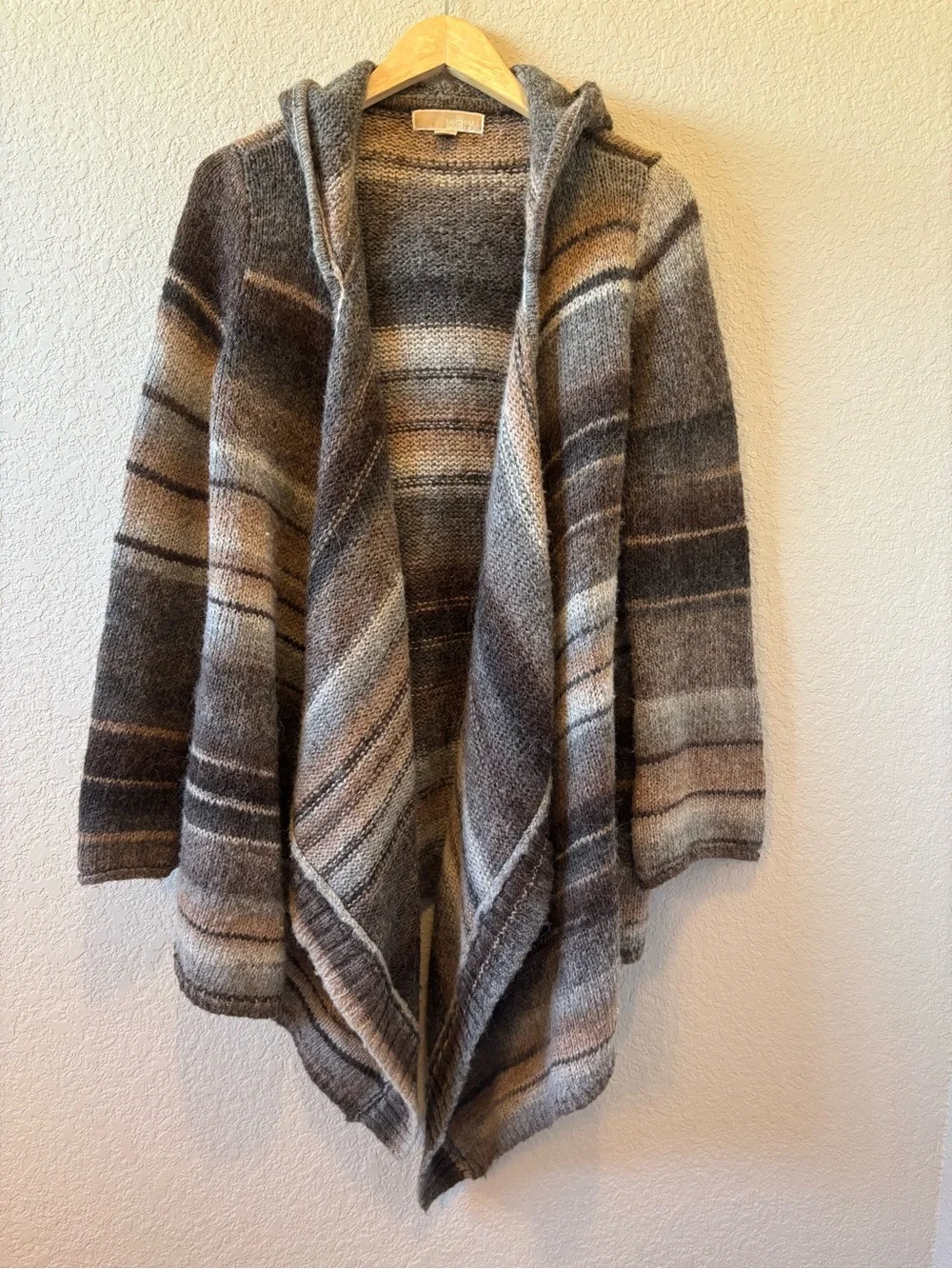 Michael Kors Striped Hooded Open-Front Women's Sweater Cardigan Wool Blend